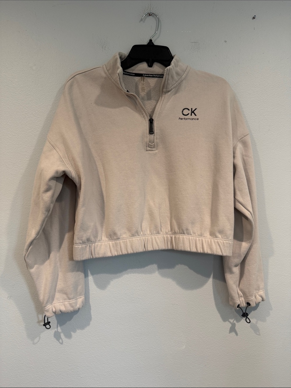 Calvin Klein Cropped Quarter-Zip Pullover - Light Beige
